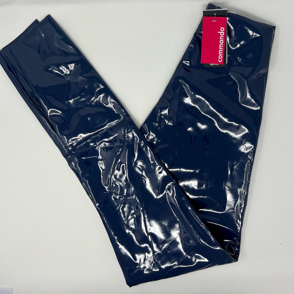 NWT. Commando Women's Faux Patent Leather Perfect Control Leggings. Navy. Size S